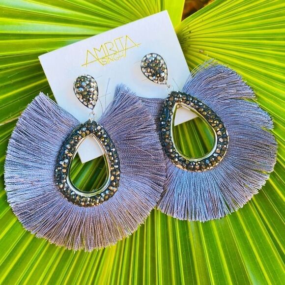 Caviar stoned earrings with fanned out fringe - Picture 1 of 6